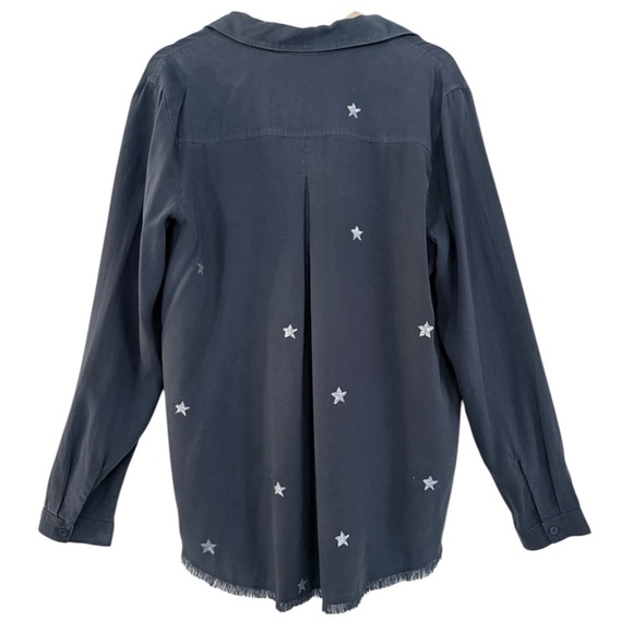 ANTHROPOLOGIE Cloth & Stone Lyocell Button Down Raw Hem Silver Star Shirt Size L - Picture 7 of 10